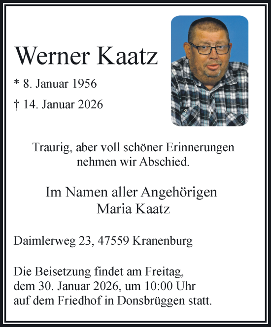 Traueranzeige von Werner Kaatz von NNA