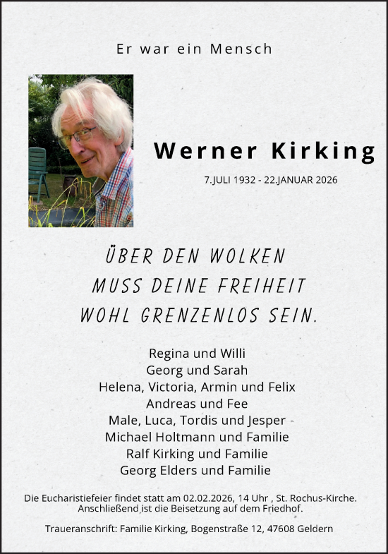 Traueranzeige von Werner Kirking von NNA