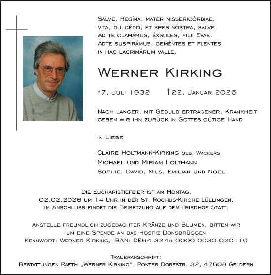 Traueranzeige von Werner Kirking von NNA
