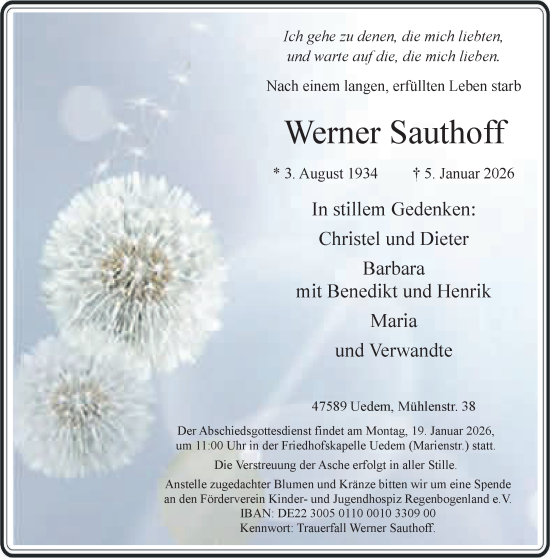 Traueranzeige von Werner Sauthoff von NNA