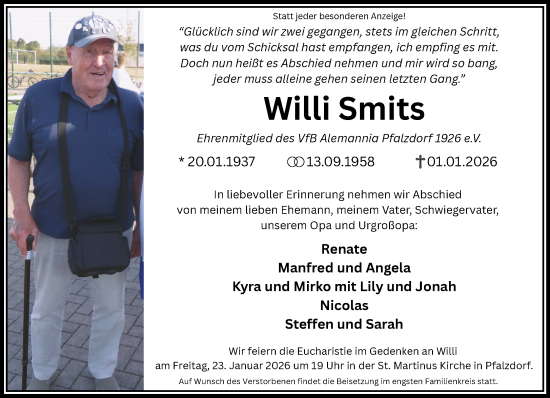 Traueranzeige von Willi Smits von NNA