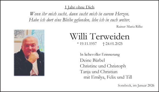 Traueranzeige von Willi Terweiden von NNA