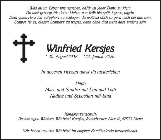 Traueranzeige von Winfried Kersjes von NNA