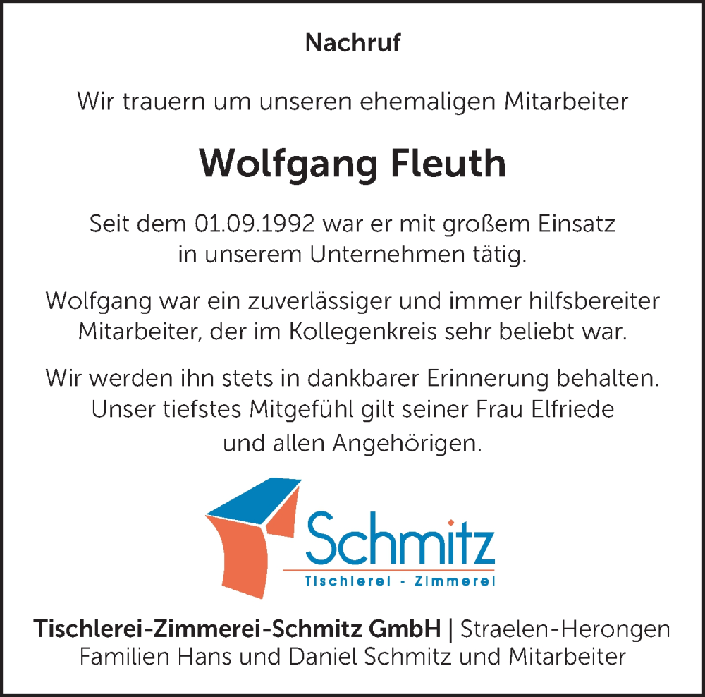  Traueranzeige für Wolfgang Fleuth vom 03.01.2026 aus NNA