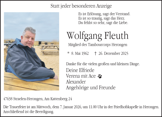 Traueranzeige von Wolfgang Fleuth von NNA