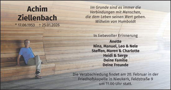 Traueranzeige von Achim Ziellenbach von NNA