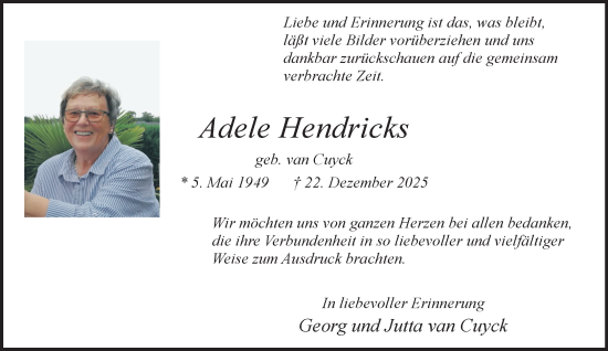 Traueranzeige von Adele Hendricks von NNA