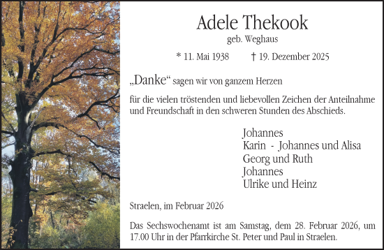 Traueranzeige von Adele Thekook von NNA