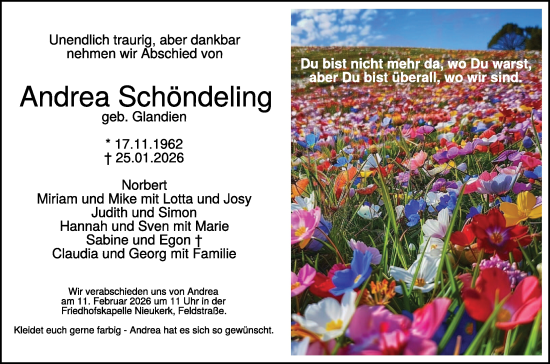 Traueranzeige von Andrea Schöndeling von NNA