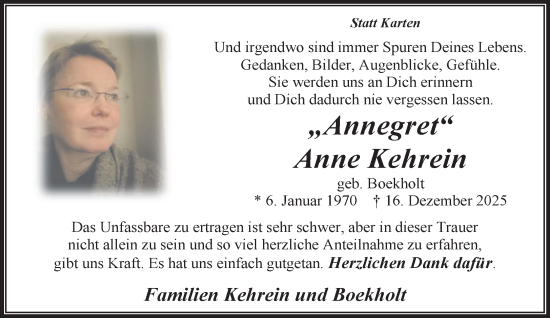 Traueranzeige von Anne Kehrein von NNA