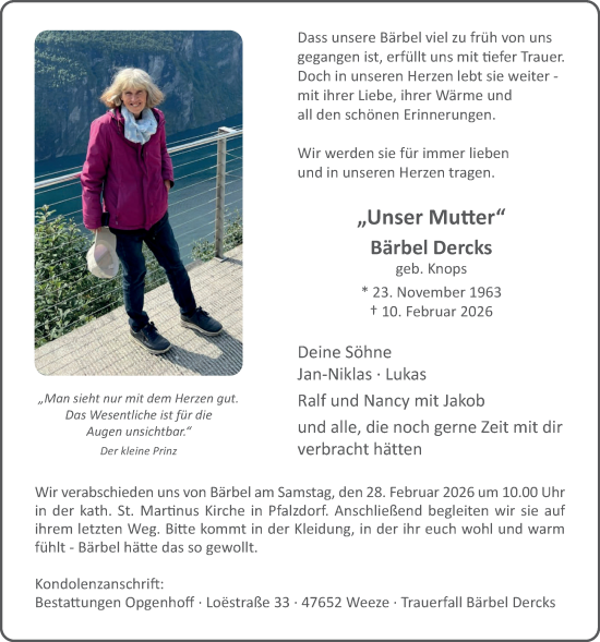 Traueranzeige von Bärbel Dercks von NNA