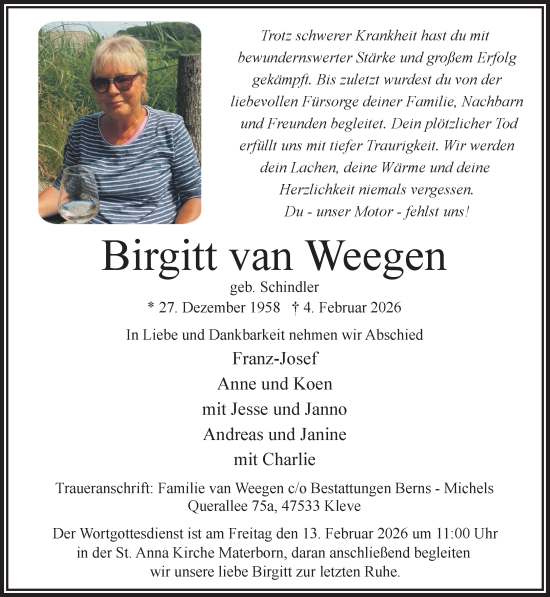Traueranzeige von Birgitt van Weegen von NNA