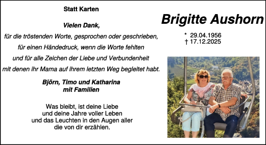 Traueranzeige von Brigitte Aushorn von NNA