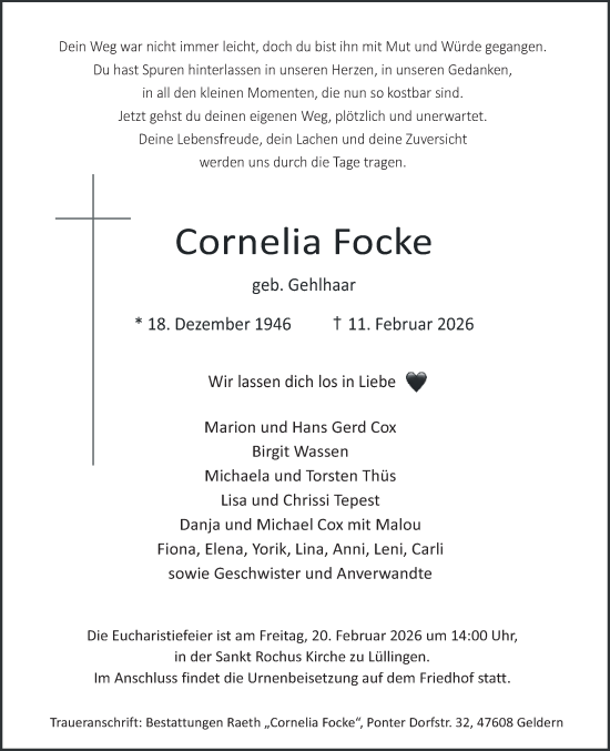 Traueranzeige von Cornelia Focke von NNA