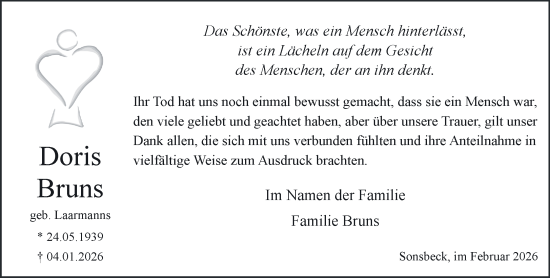 Traueranzeige von Doris Bruns von NNA