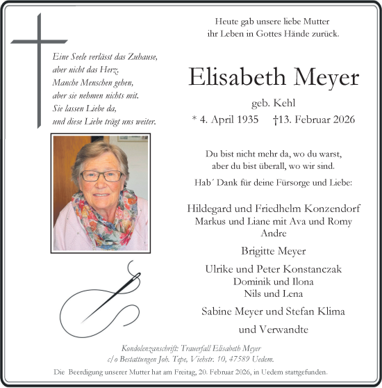 Traueranzeige von Elisabeth Meyer von NNA