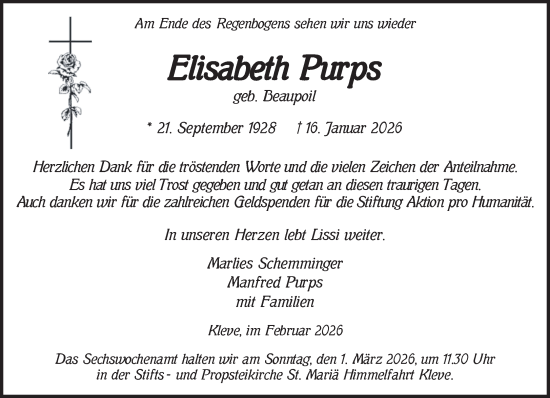 Traueranzeige von Elisabeth Purps von NNA
