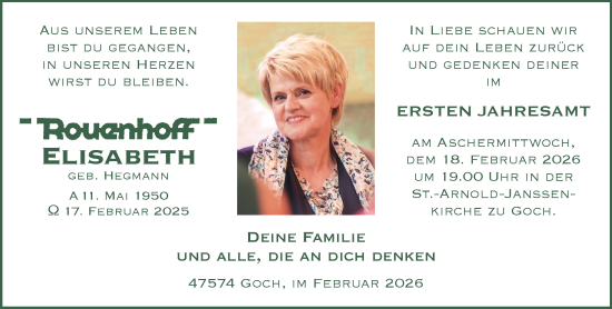 Traueranzeige von Elisabeth Rouenhoff von NNA