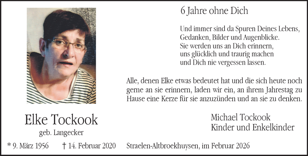  Traueranzeige für Elke Tockook vom 14.02.2026 aus NNA