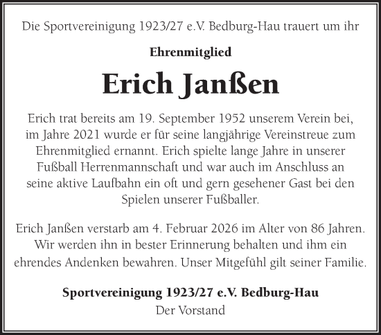 Traueranzeige von Erich Janßen von NNA