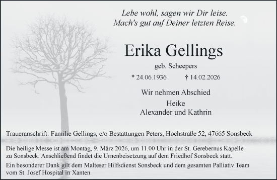 Traueranzeige von Erika Gellings von NNA