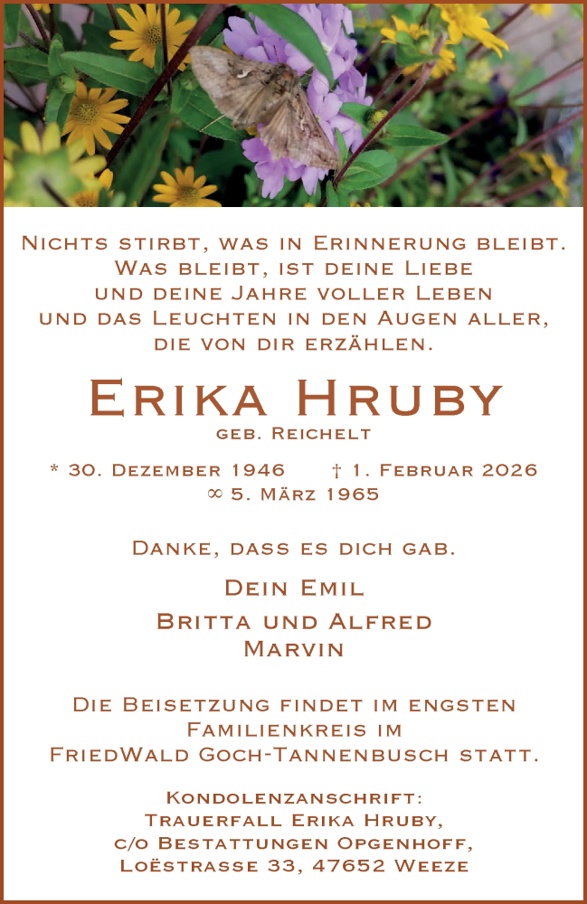  Traueranzeige für Erika Hruby vom 07.02.2026 aus NNA