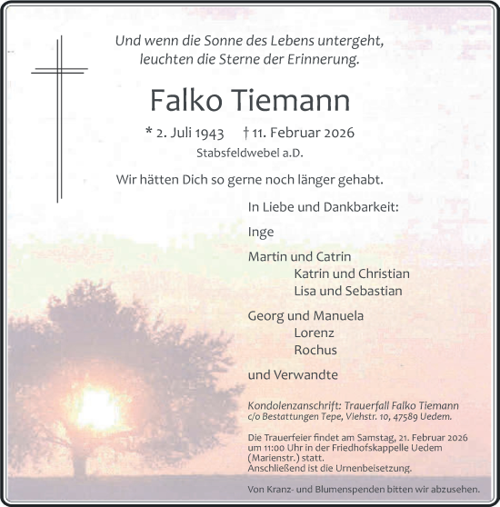 Traueranzeige von Falko Tiemann von NNA