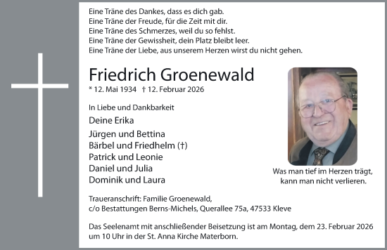 Traueranzeige von Friedrich Groenewald von NNA