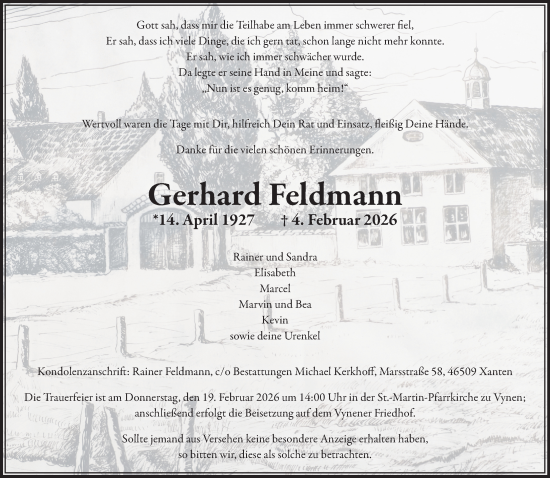 Traueranzeige von Gerhard Feldmann von NNA