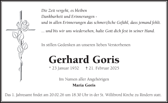 Traueranzeige von Gerhard Goris von NNA