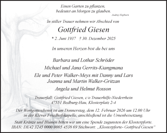 Traueranzeige von Gottfried Giesen von NNA