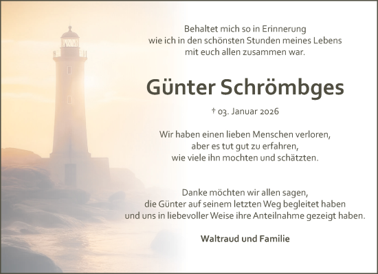 Traueranzeige von Günter Schrömbges von NNA