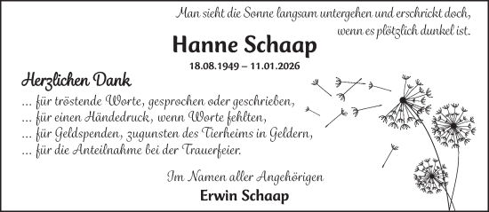 Traueranzeige von Hanne Schaap von NNA