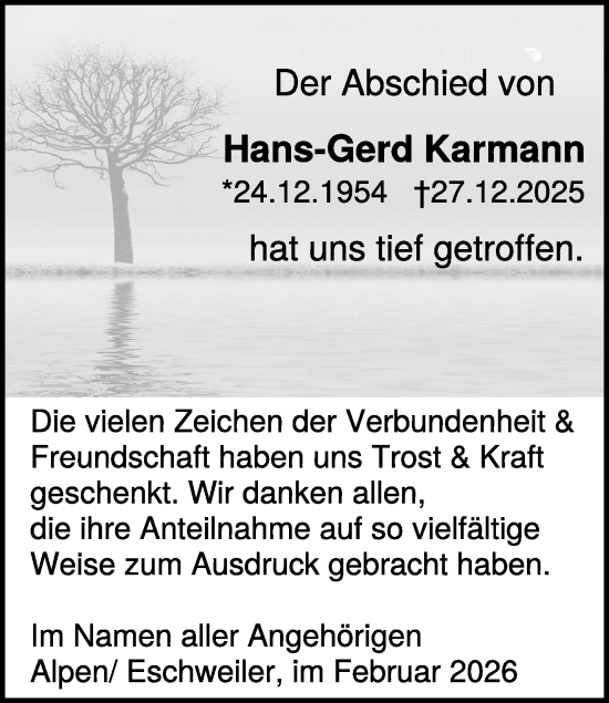 Traueranzeige von Hans-Gerd Karmann von NNA