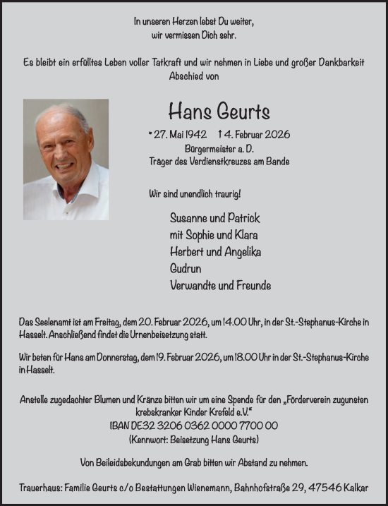 Traueranzeige von Hans Geurts von NNA