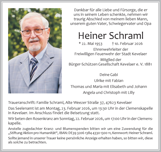 Traueranzeige von Heiner Schraml von NNA