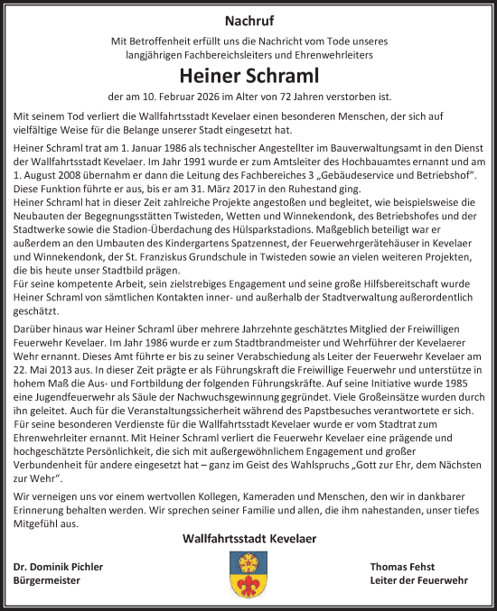 Traueranzeige von Heiner Schraml von NNA