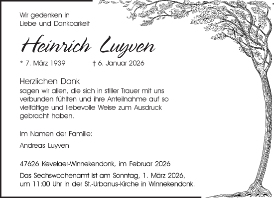 Traueranzeige von Heinrich Luyven von NNA
