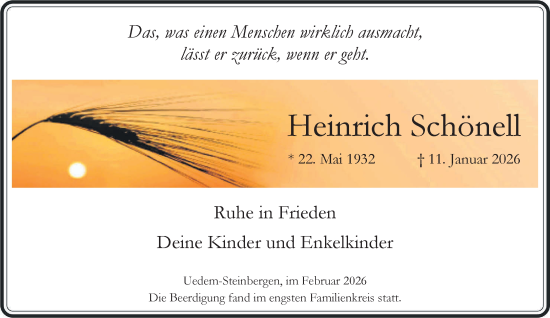 Traueranzeige von Heinrich Schönell von NNA