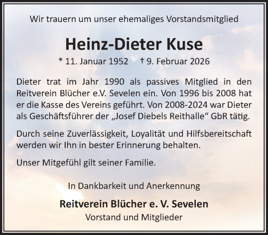 Traueranzeige von Heinz-Dieter Kuse von NNA