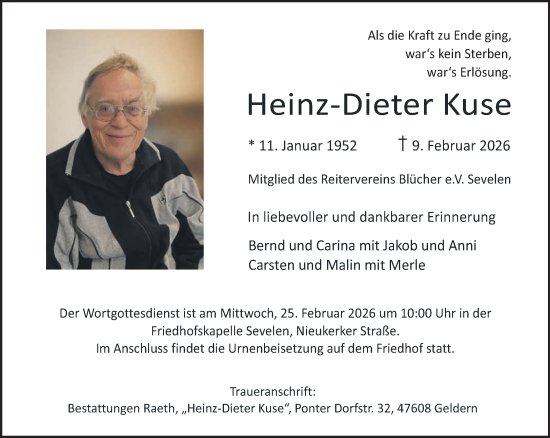 Traueranzeige von Heinz-Dieter Kuse von NNA