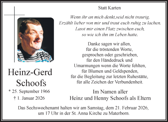 Traueranzeige von Heinz-Gerd Schoofs von NNA