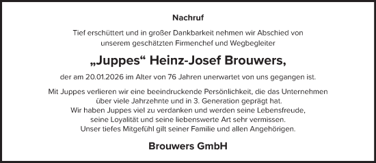 Traueranzeige von Heinz-Josef Brouwers von NNA