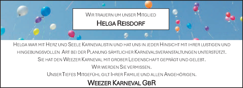  Traueranzeige für Helga Reisdorf vom 07.02.2026 aus NNA