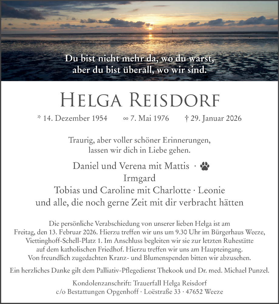  Traueranzeige für Helga Reisdorf vom 07.02.2026 aus NNA