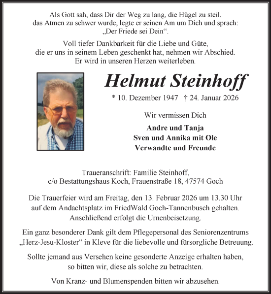 Traueranzeige von Helmut Steinhoff von NNA