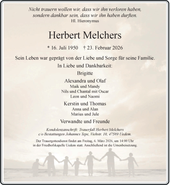 Traueranzeige von Herbert Melchers von NNA