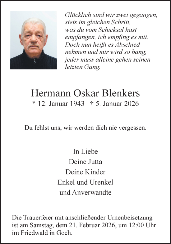 Traueranzeige von Hermann Oskar Blenkers von NNA
