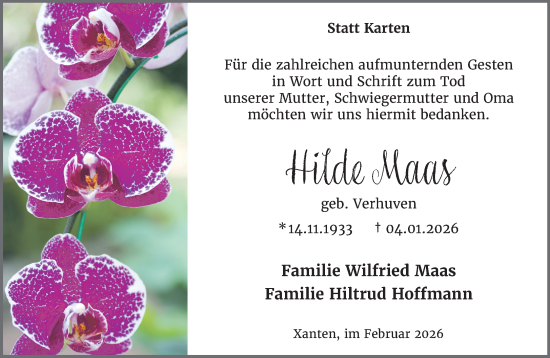 Traueranzeige von Hilde Maas von NNA