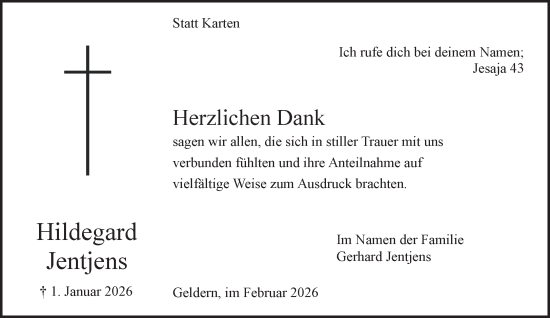 Traueranzeige von Hildegard Jentjens von NNA